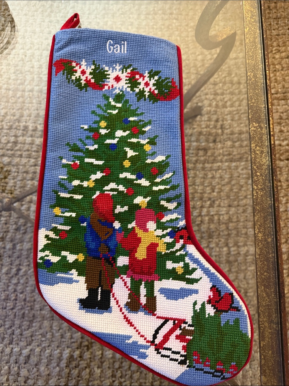 NWOT L.L. Bean Christmas Needlepoint Stocking, Cotton “Gail”